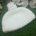 Woodland Fawn Handmade Baby Beanie with Pom Pom – White