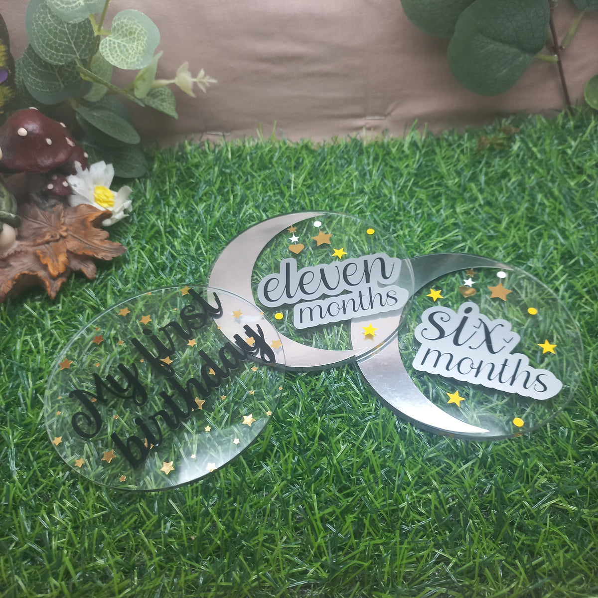 Handmade Acrylic Baby Milestone Discs – Moon & Stars