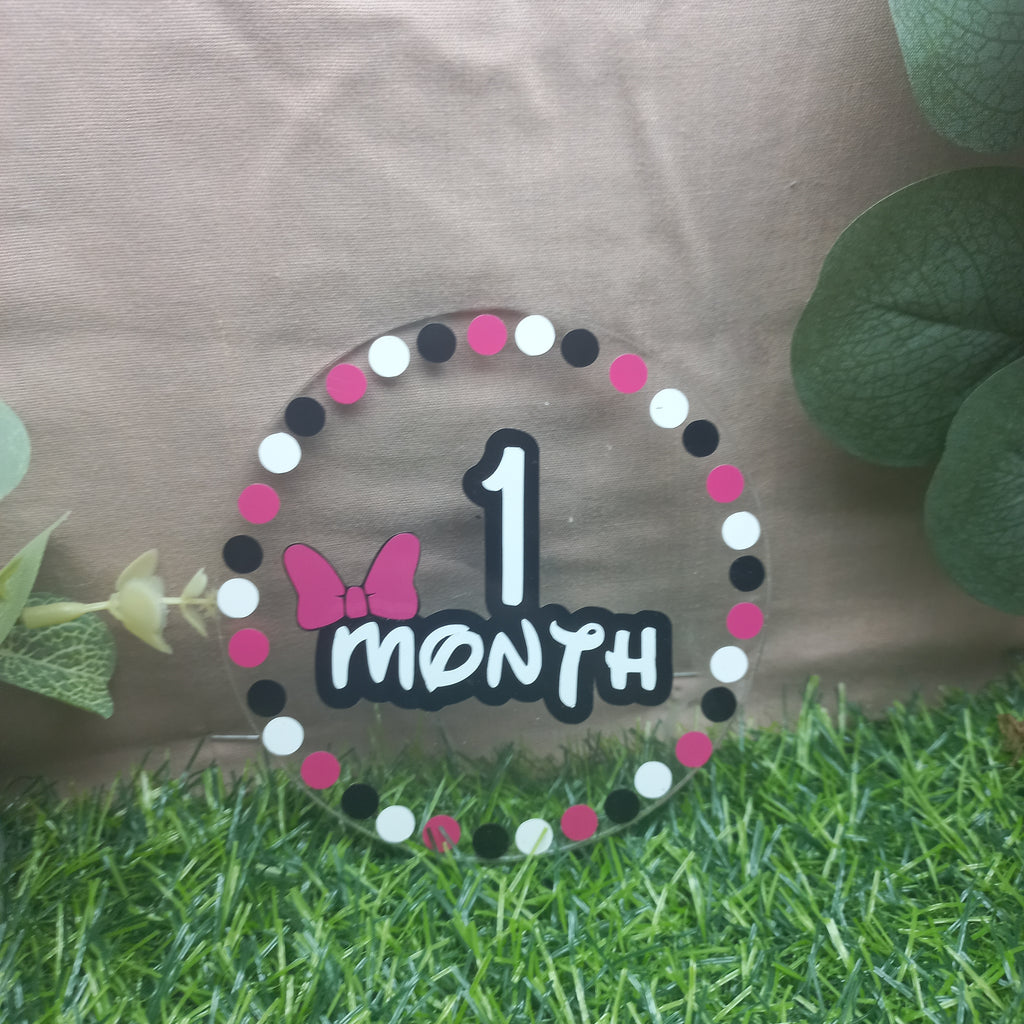 Handmade Acrylic Baby Milestone Discs – Pink Minnie