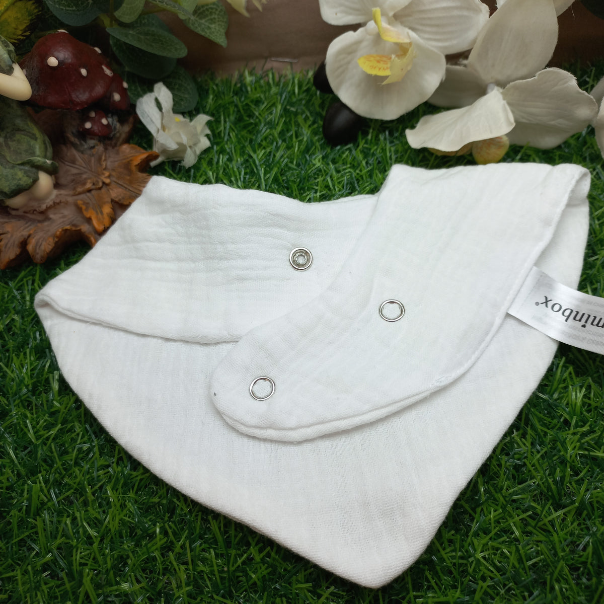 Baby Bandana Bib with Snap Closures – White