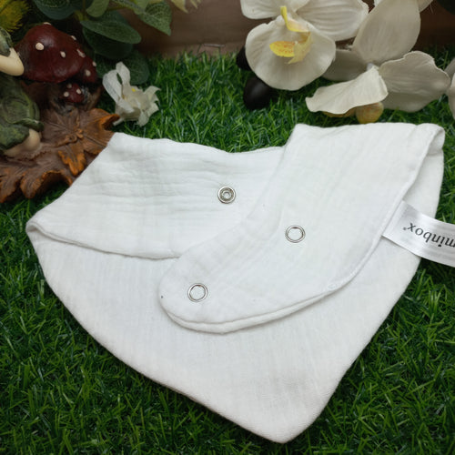 Baby Bandana Bib with Snap Closures – White